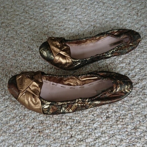Miu Miu Leather Ballet Flats Gold & Metallic size 8.5 - Picture 4 of 11